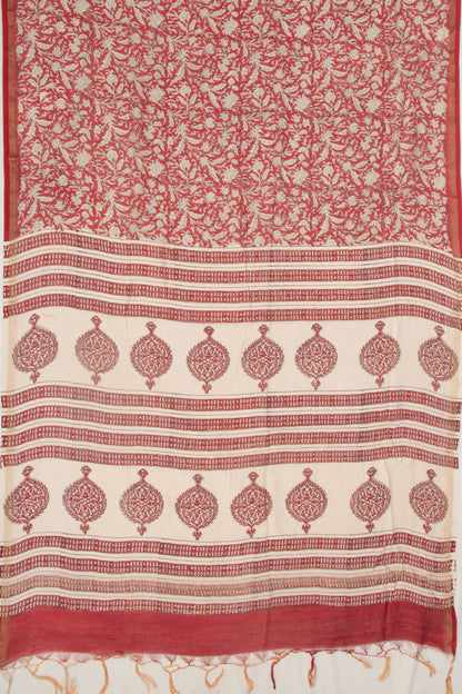 Chanderi Cotton Floral Printed Red Saree
