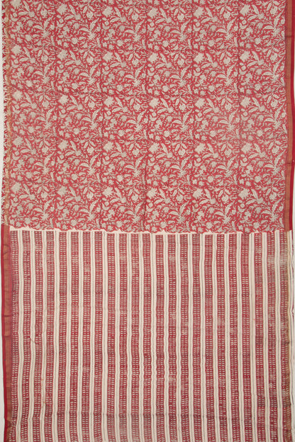 Chanderi Cotton Floral Printed Red Saree