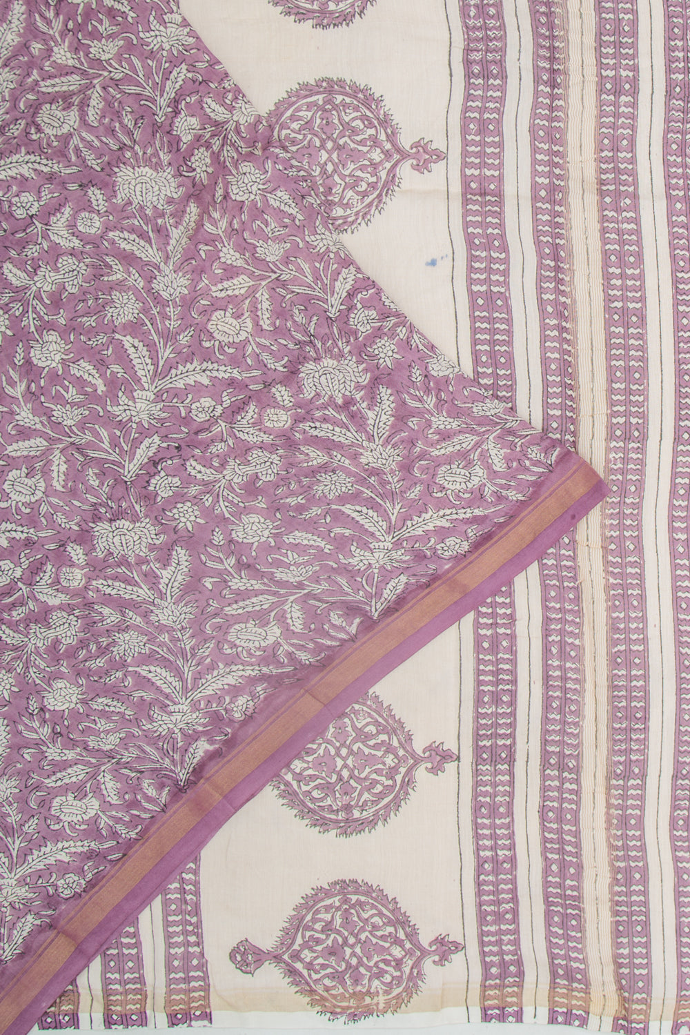 Chanderi Cotton Floral Printed Lavender Saree