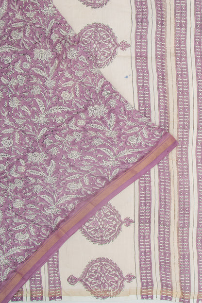 Chanderi Cotton Floral Printed Lavender Saree