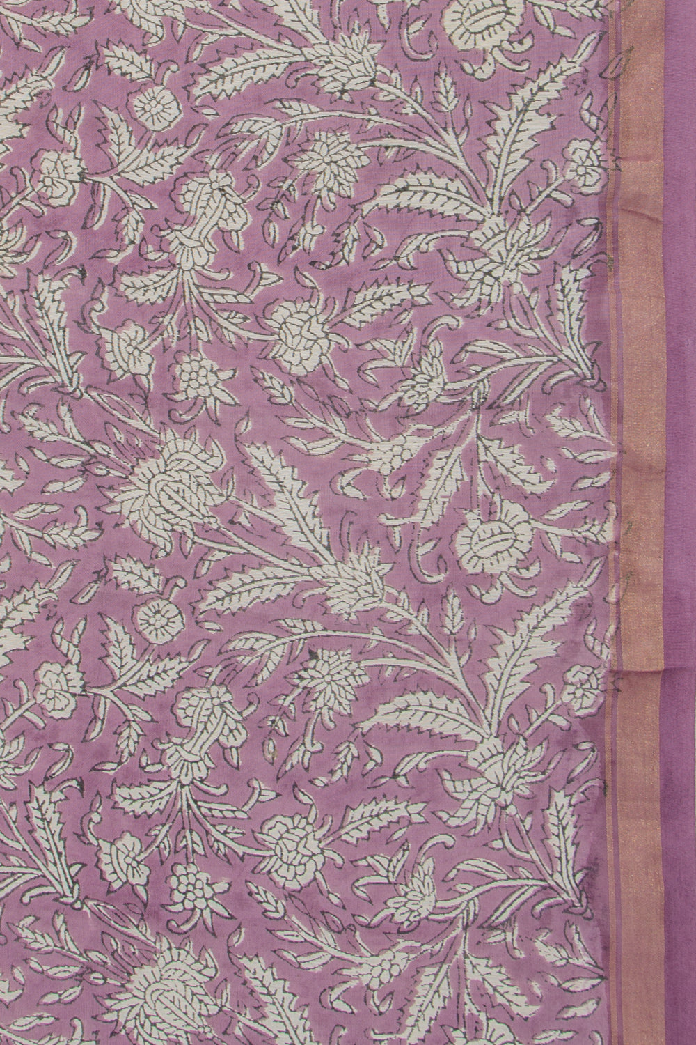 Chanderi Cotton Floral Printed Lavender Saree