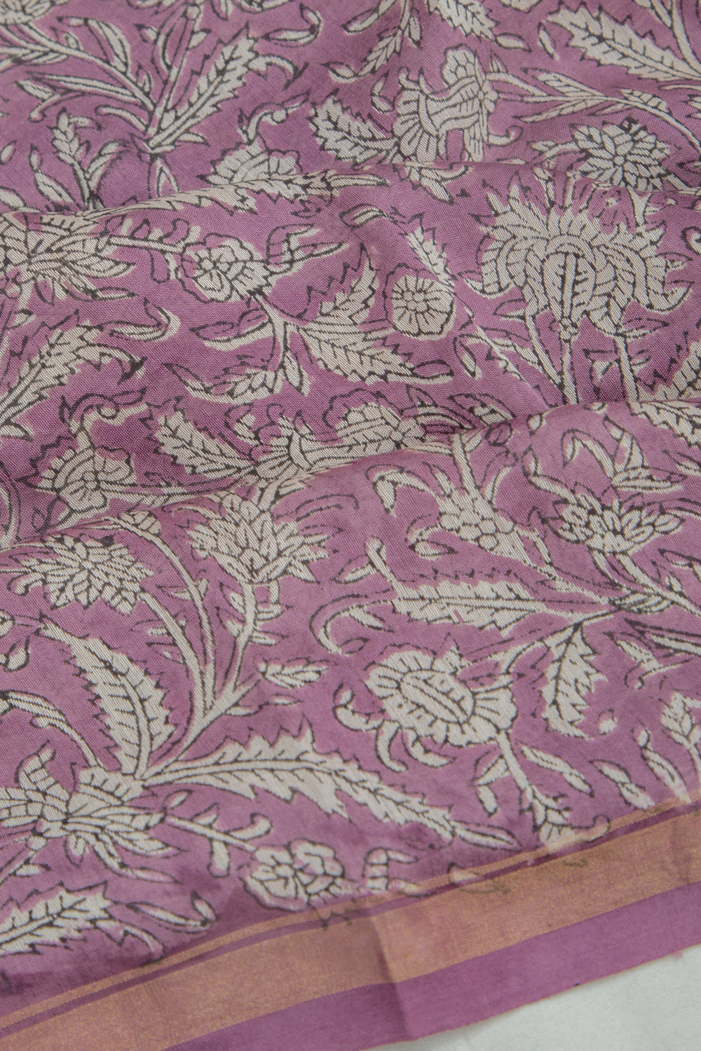 Chanderi Cotton Floral Printed Lavender Saree