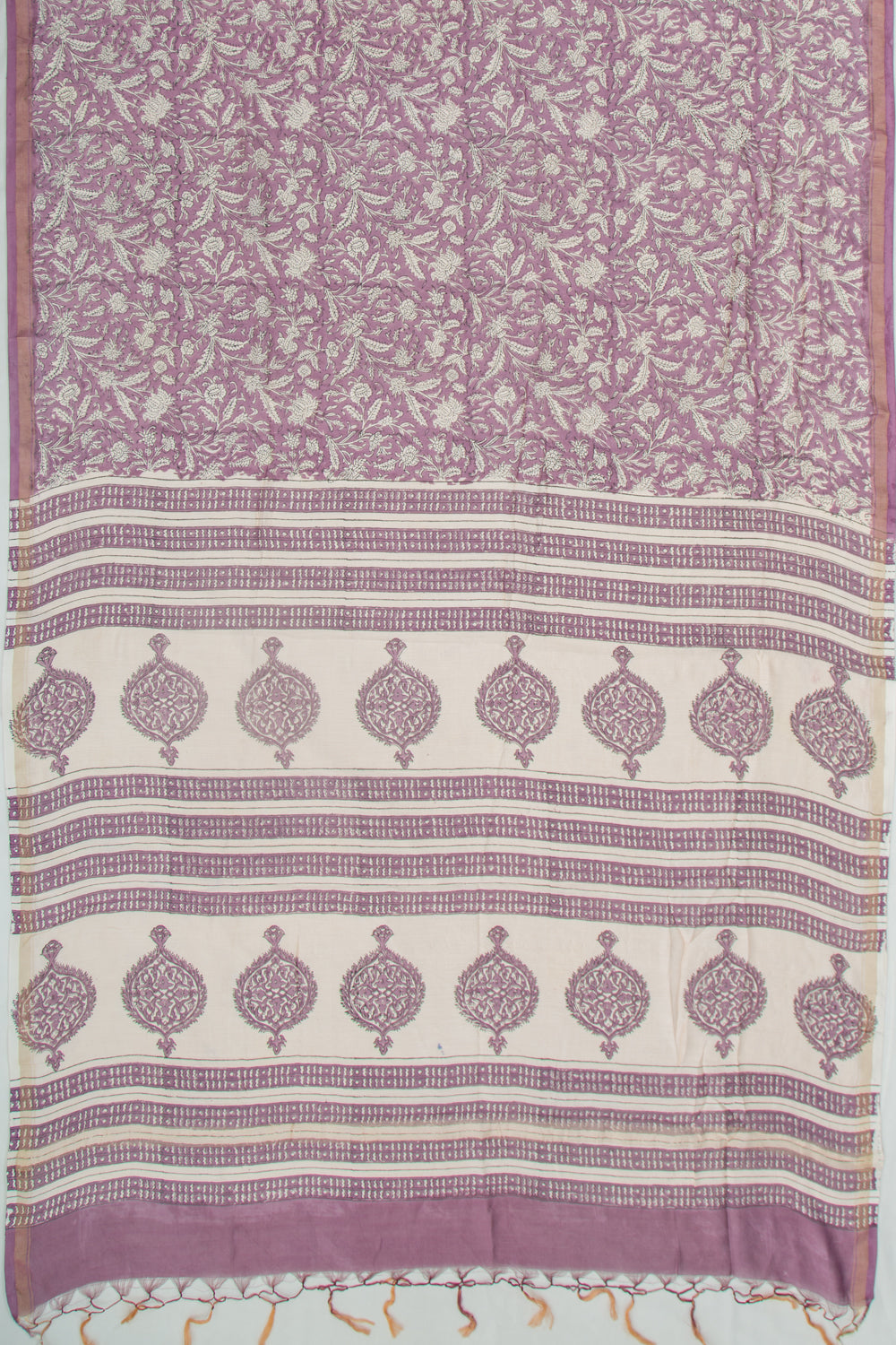 Chanderi Cotton Floral Printed Lavender Saree