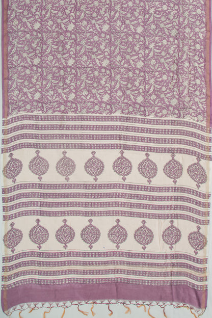 Chanderi Cotton Floral Printed Lavender Saree