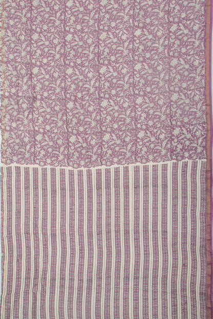 Chanderi Cotton Floral Printed Lavender Saree