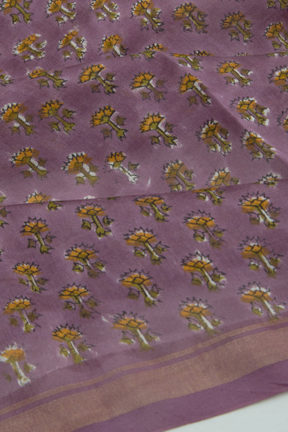 Chanderi Silk Floral Printed Lilac Saree