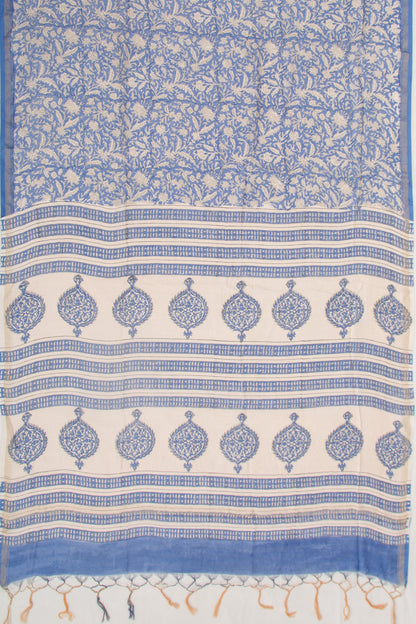 Chanderi Cotton Floral Printed Blue Saree