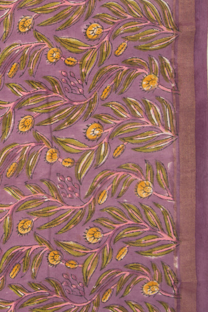 Chanderi Silk Floral Printed Lilac Saree