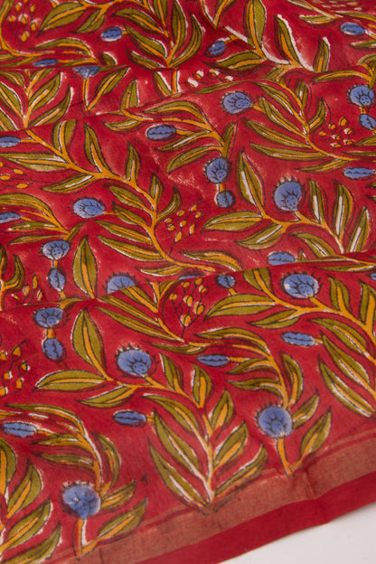 Chanderi Silk Floral Printed Red Saree
