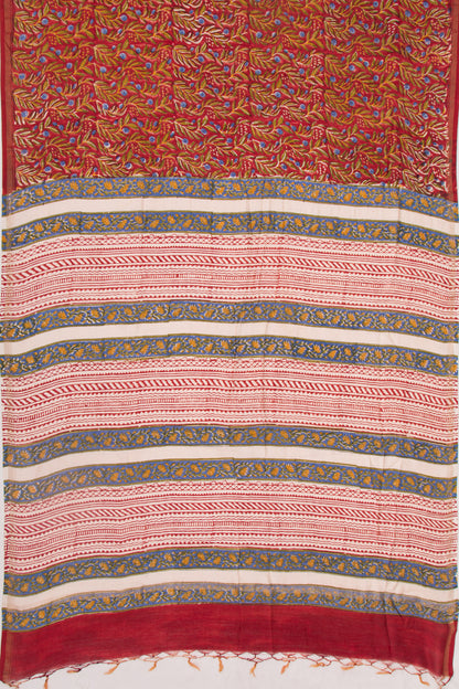 Chanderi Silk Floral Printed Red Saree