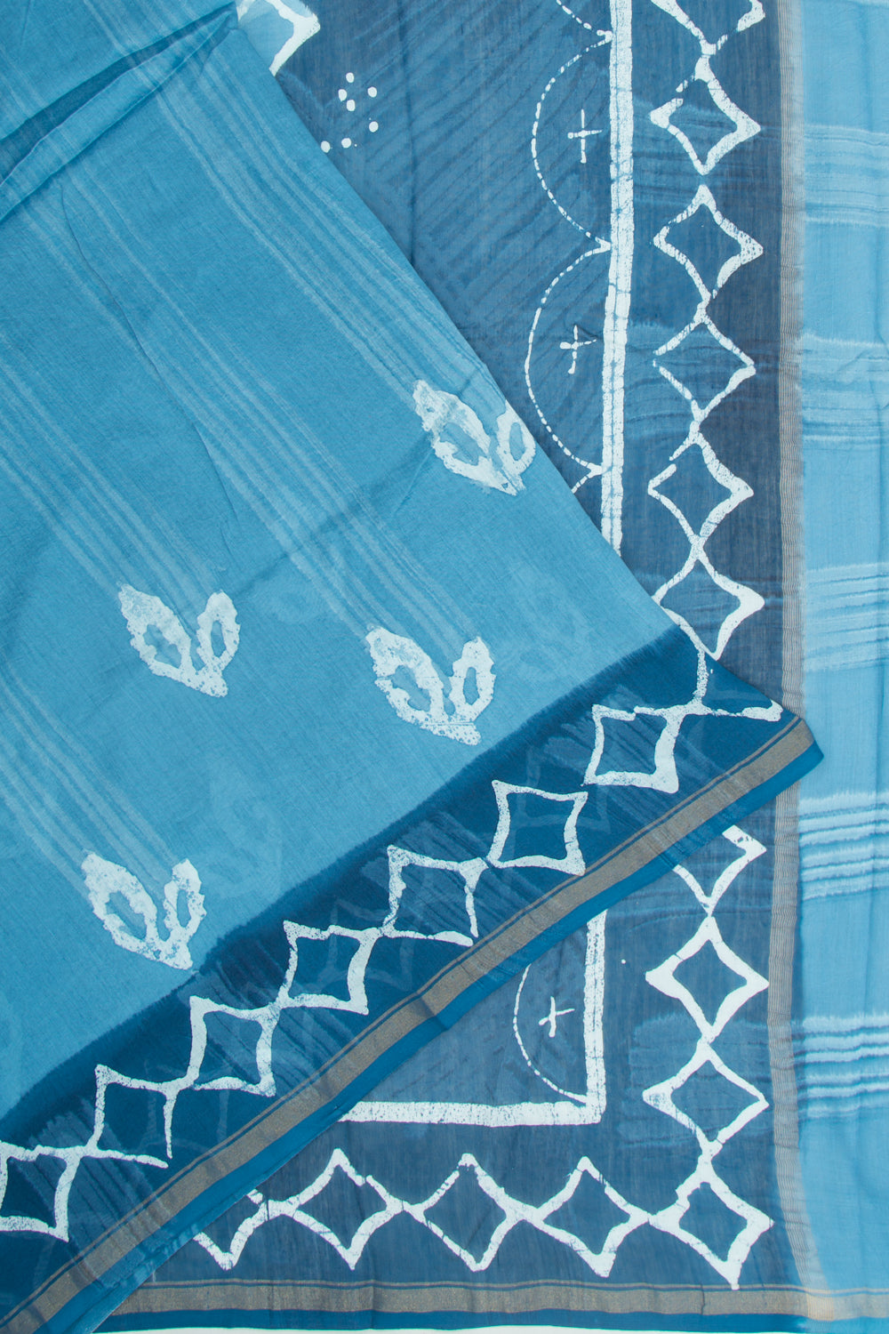 Chanderi Silk Batik Printed Blue Saree