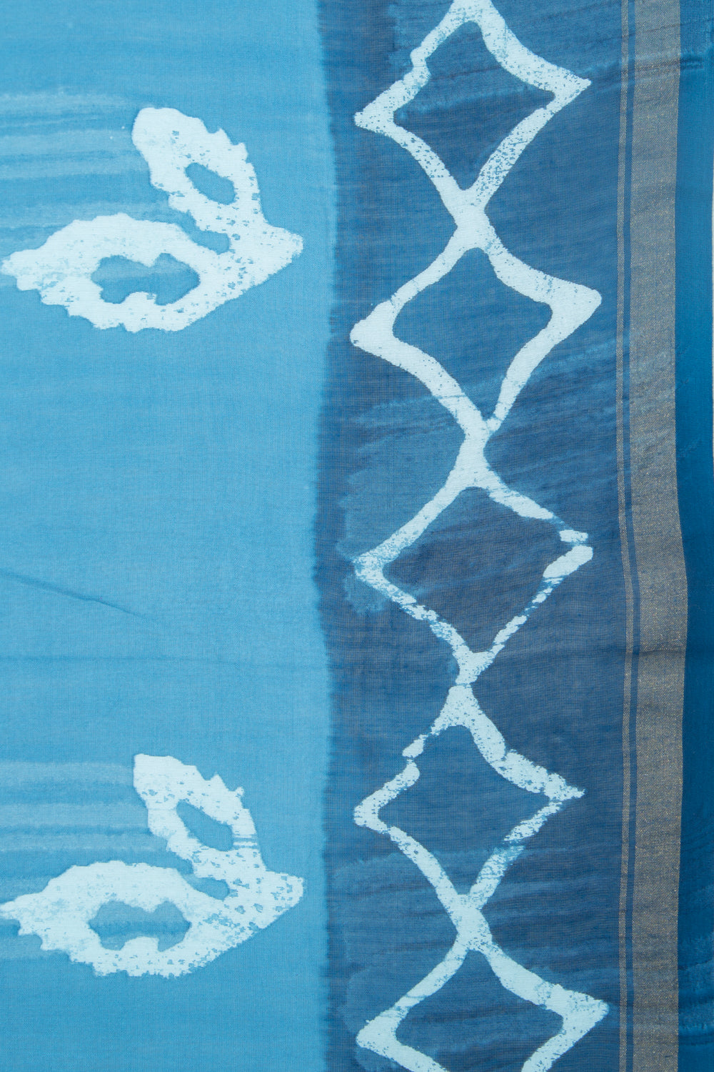 Chanderi Silk Batik Printed Blue Saree