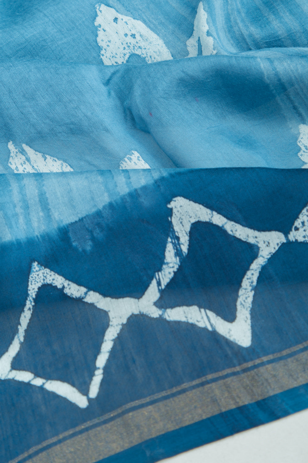 Chanderi Silk Batik Printed Blue Saree