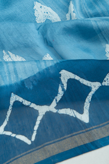 Chanderi Silk Batik Printed Blue Saree