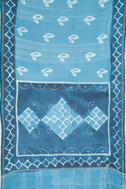 Chanderi Silk Batik Printed Blue Saree