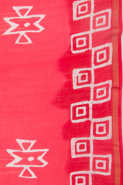 Chanderi Silk Batik Printed Red Saree