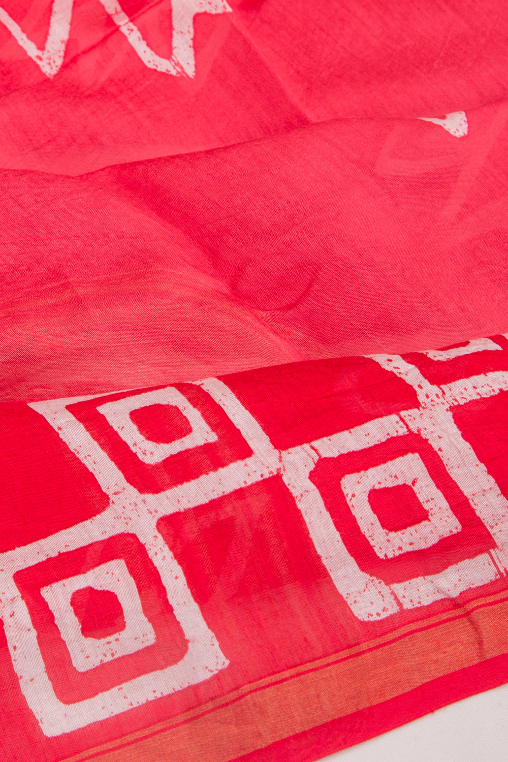 Chanderi Silk Batik Printed Red Saree