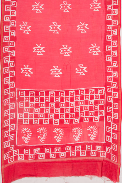 Chanderi Silk Batik Printed Red Saree