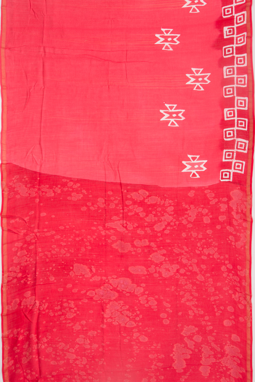 Chanderi Silk Batik Printed Red Saree