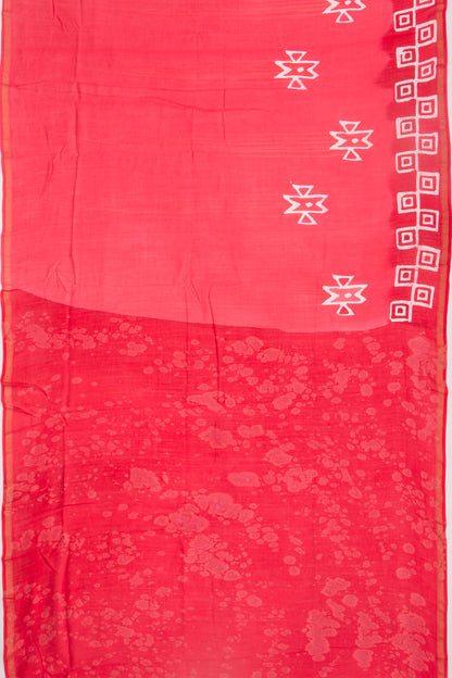 Chanderi Silk Batik Printed Red Saree