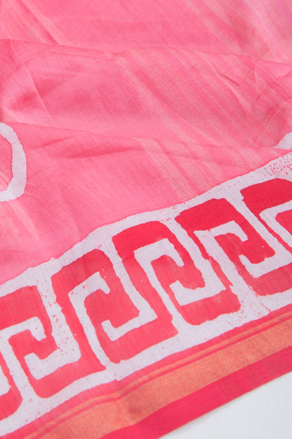 Chanderi Silk Batik Printed Pink Saree