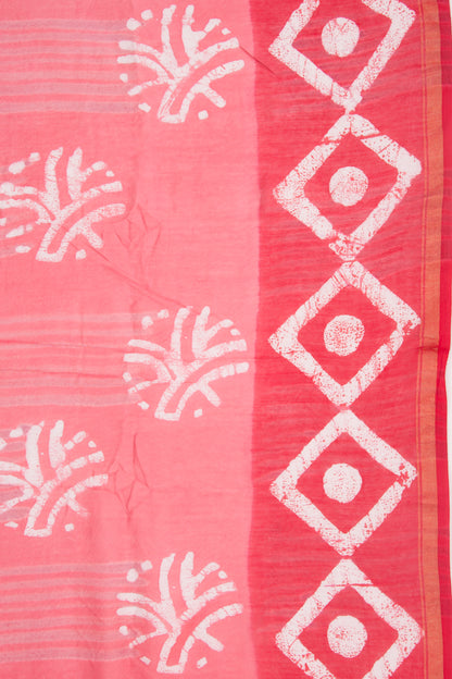 Chanderi Silk Batik Printed Pink Saree