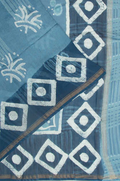 Chanderi Silk Batik Printed Pastel Blue Saree