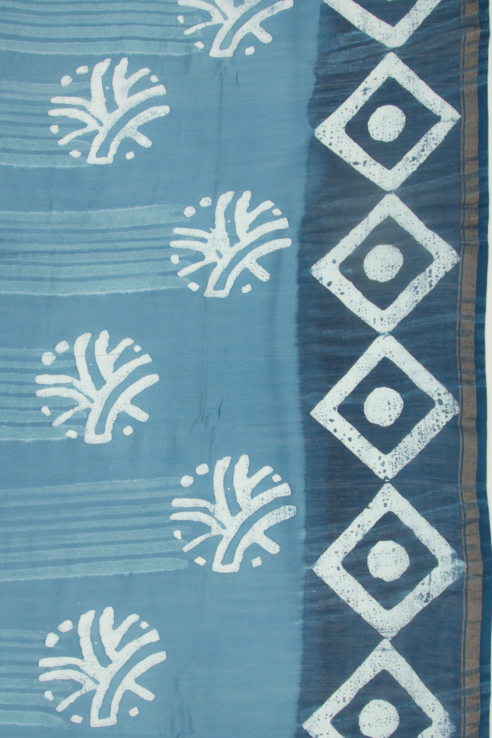 Chanderi Silk Batik Printed Pastel Blue Saree
