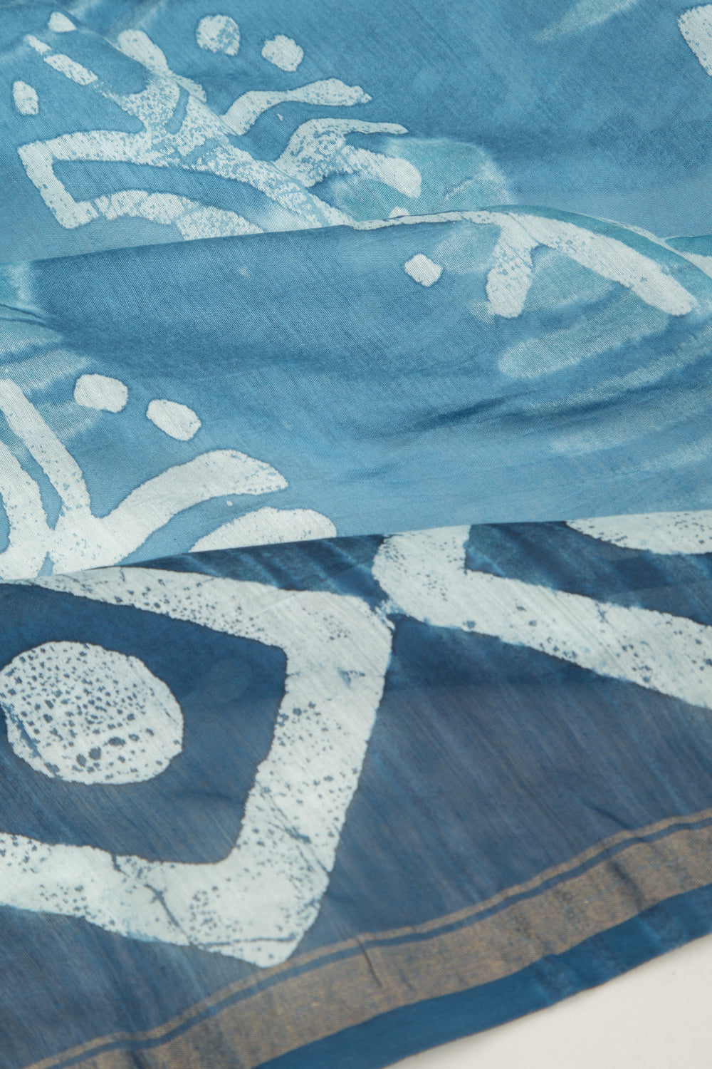 Chanderi Silk Batik Printed Pastel Blue Saree