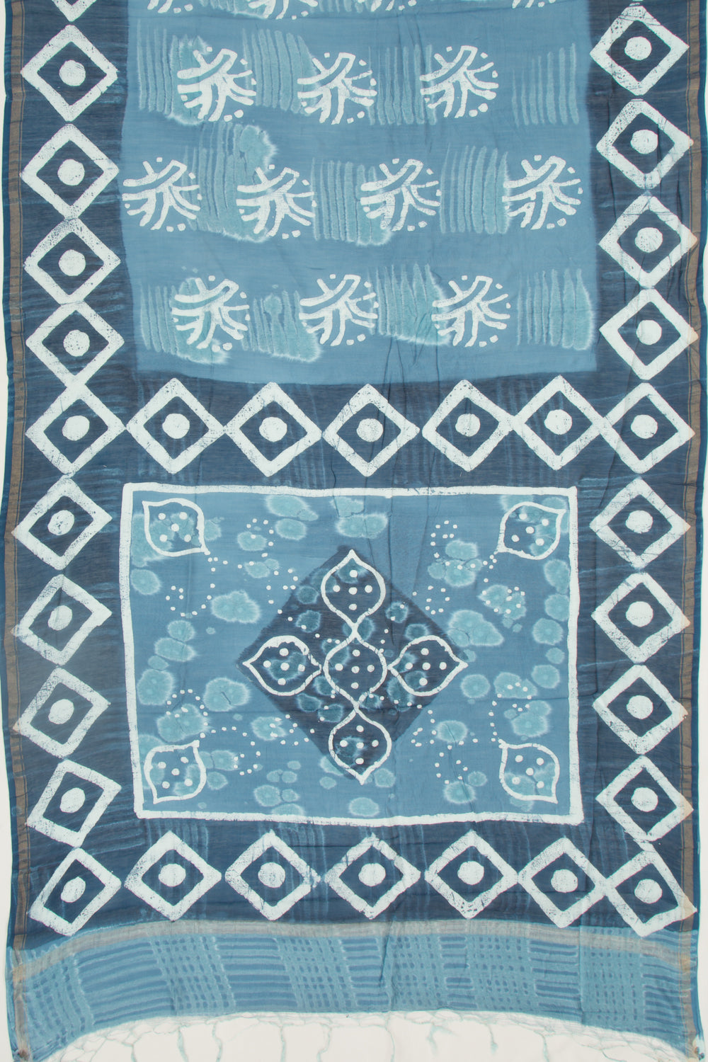 Chanderi Silk Batik Printed Pastel Blue Saree