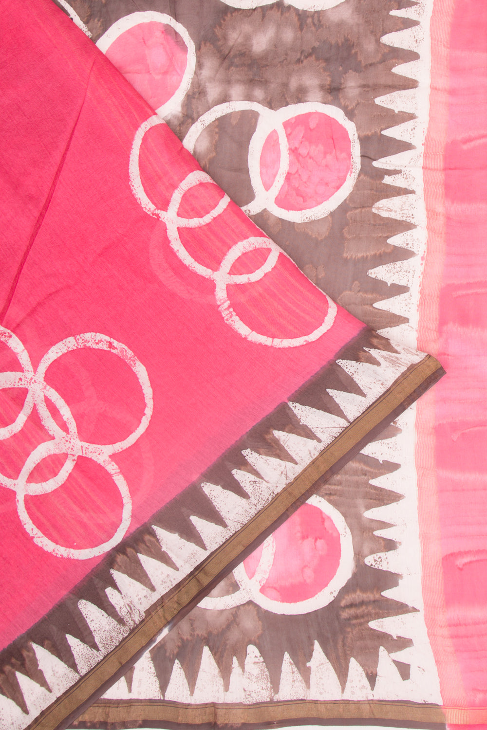 Chanderi Silk Batik Printed Pink Saree