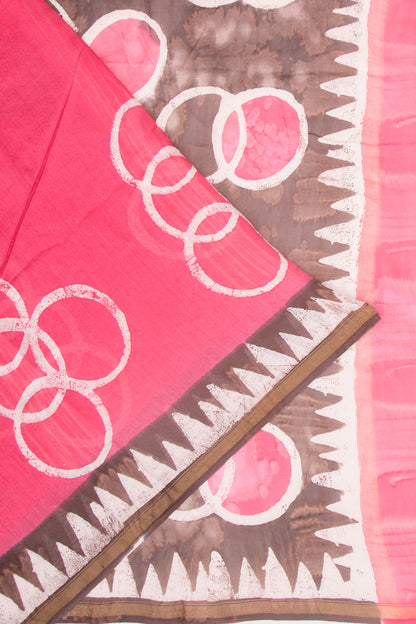 Chanderi Silk Batik Printed Pink Saree