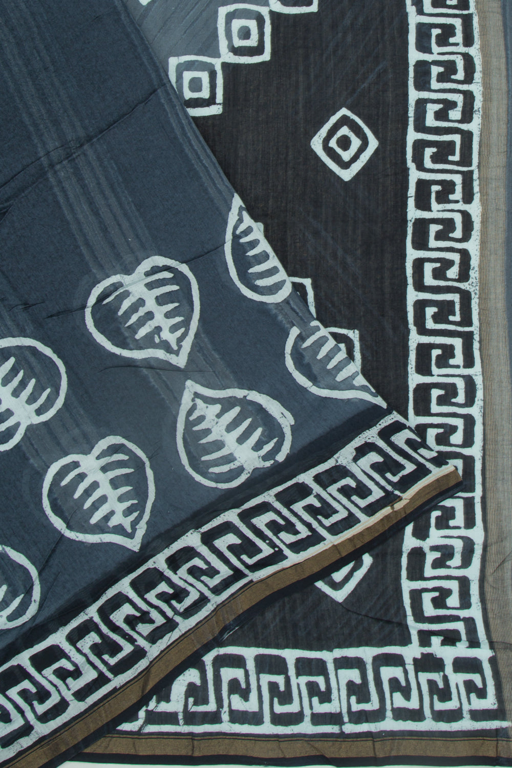 Chanderi Cotton Batik Printed Elephant Grey Saree