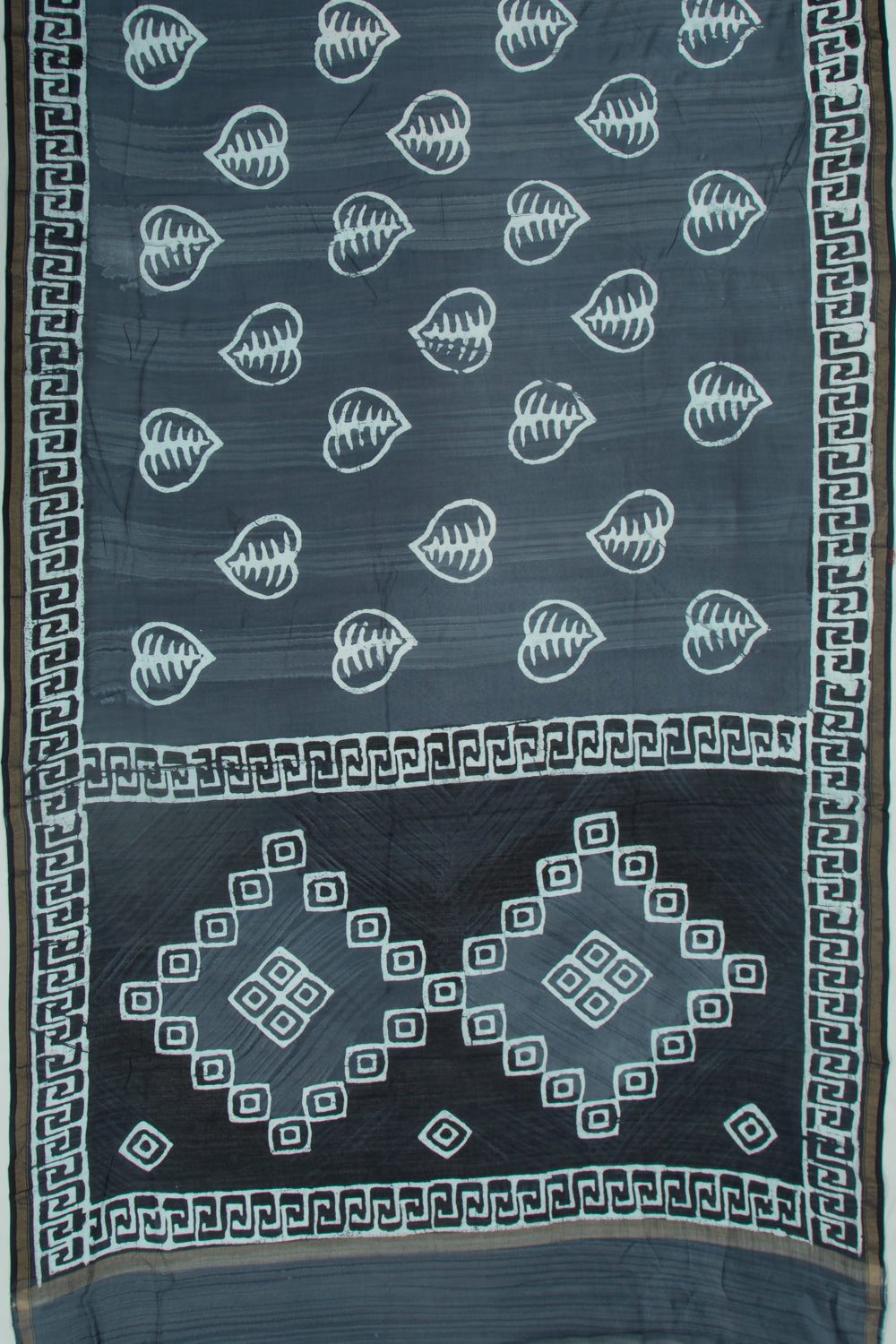 Chanderi Cotton Batik Printed Elephant Grey Saree