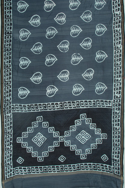 Chanderi Cotton Batik Printed Elephant Grey Saree