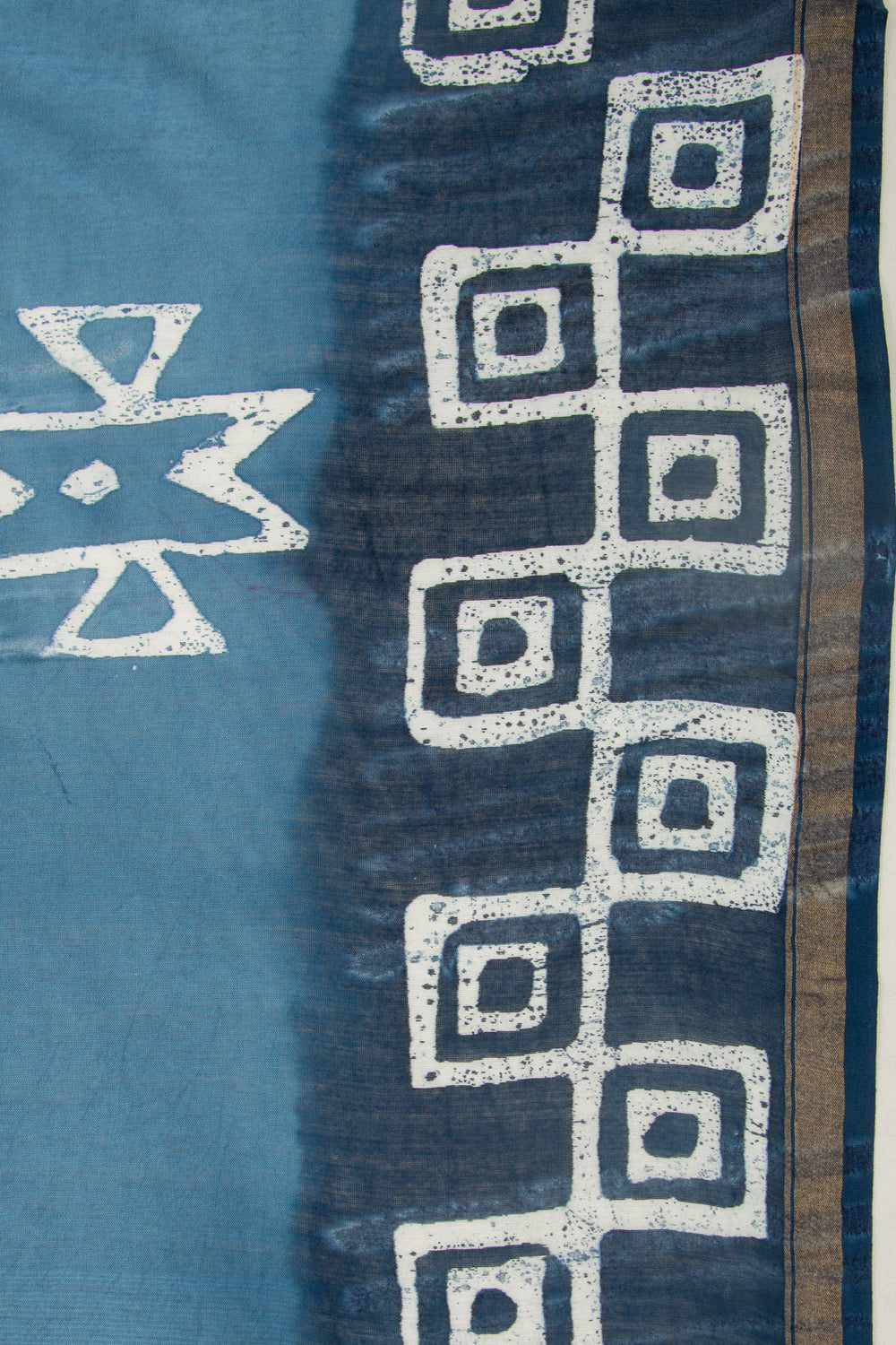Chanderi Silk Batik Printed Blue Saree