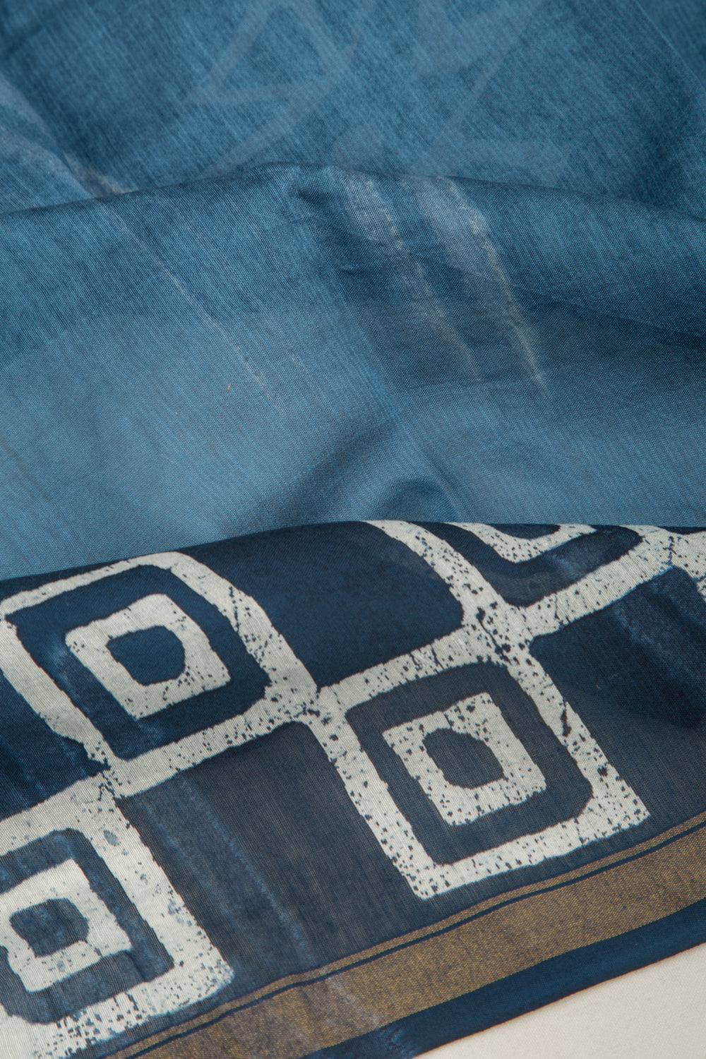 Chanderi Silk Batik Printed Blue Saree