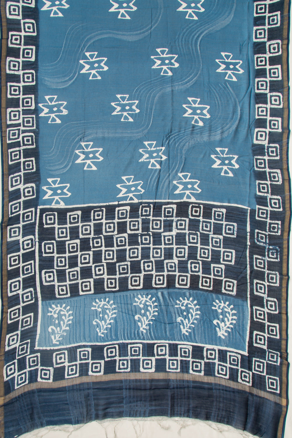Chanderi Silk Batik Printed Blue Saree