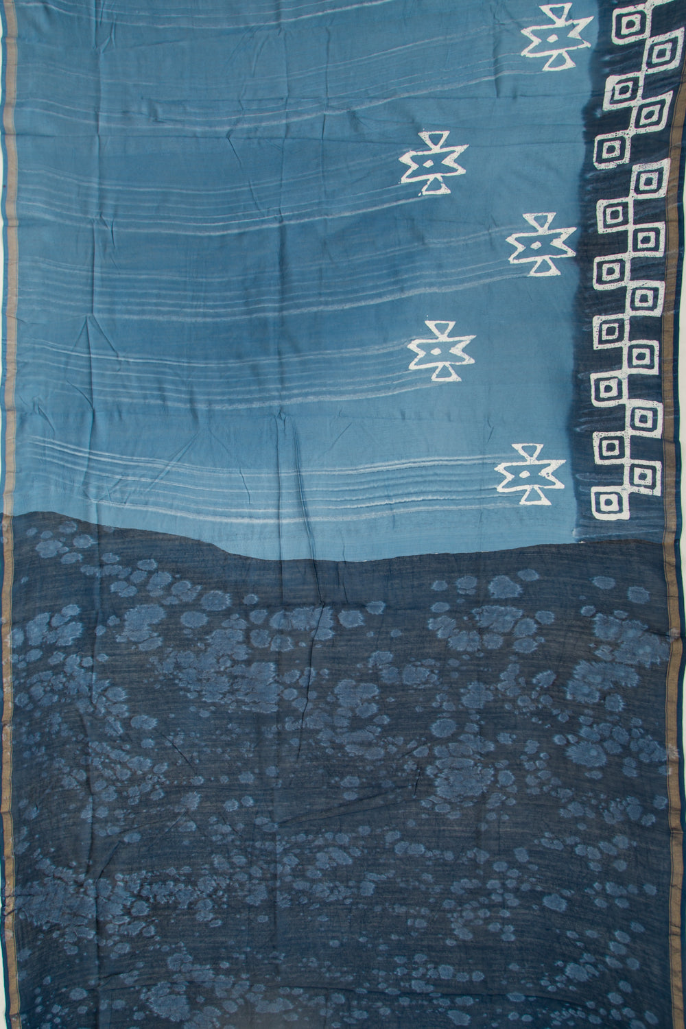 Chanderi Silk Batik Printed Blue Saree