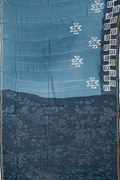 Chanderi Silk Batik Printed Blue Saree