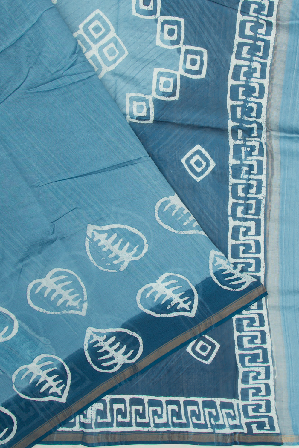 Chanderi Silk Batik Printed Blue Saree