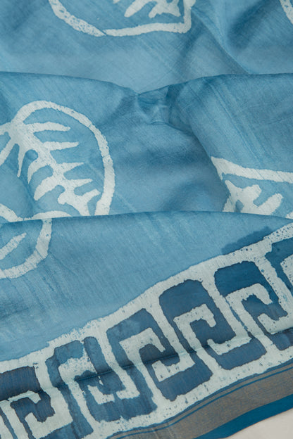Chanderi Silk Batik Printed Blue Saree
