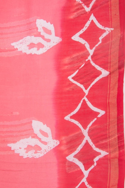 Chanderi Silk Batik Printed Pink Saree