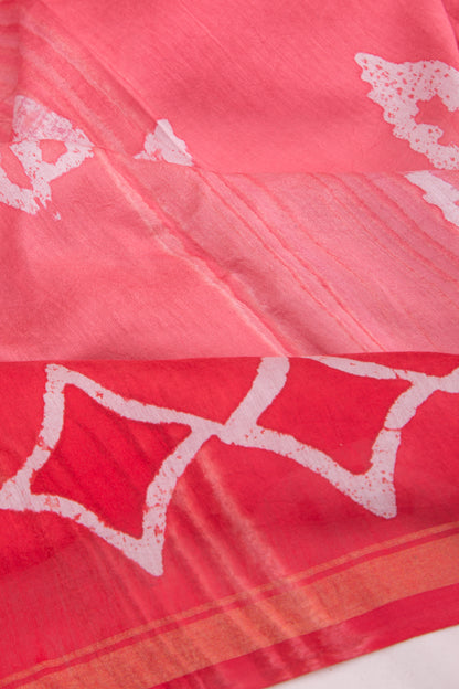 Chanderi Silk Batik Printed Pink Saree