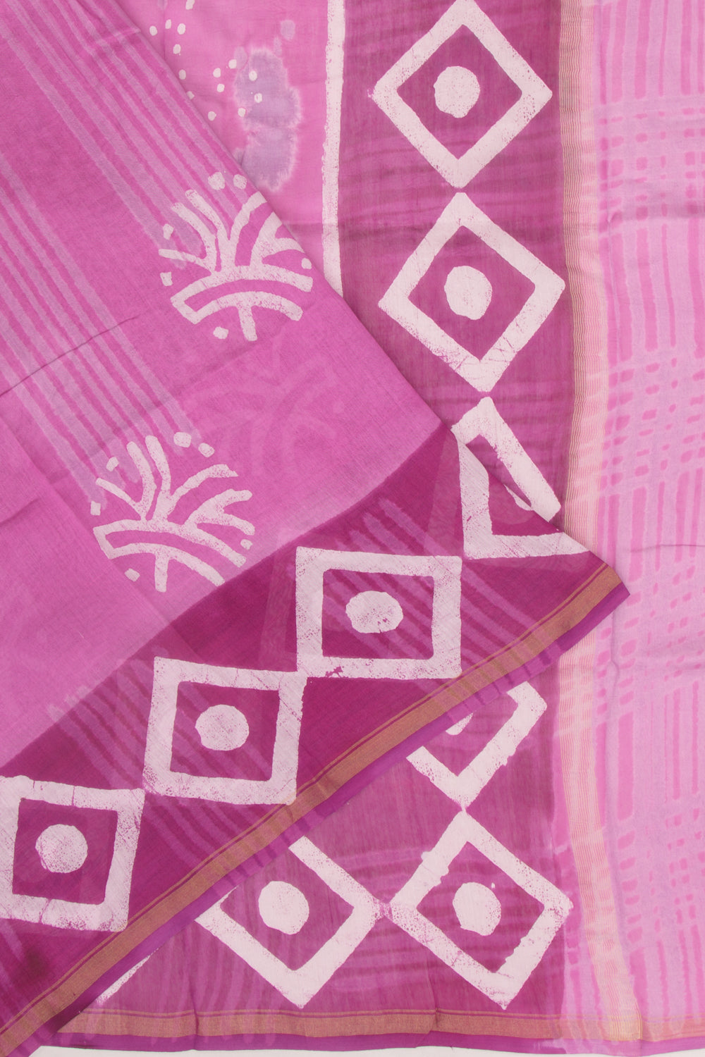 Chanderi Silk Batik Printed Lavender Saree