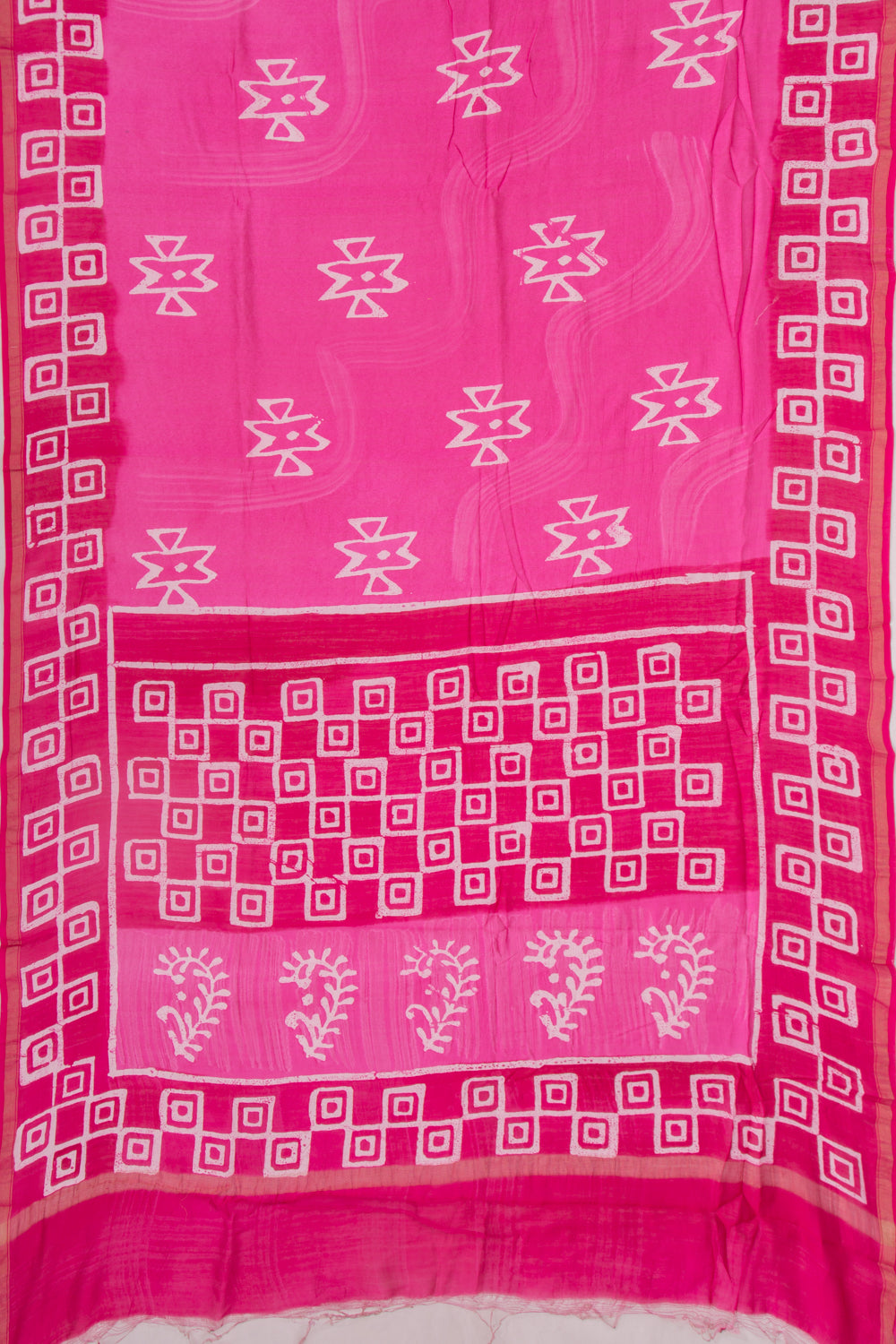 Chanderi Silk Batik Printed Pink Saree