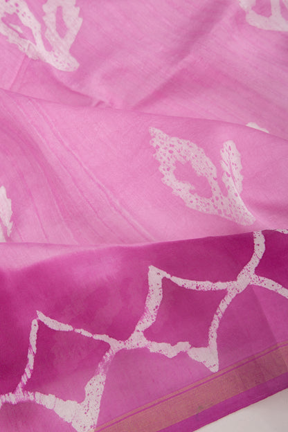 Chanderi Silk Batik Printed Lavender Saree