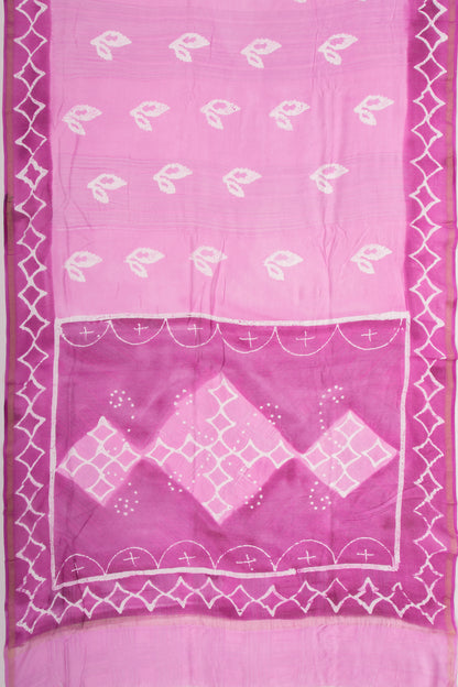 Chanderi Silk Batik Printed Lavender Saree