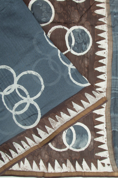 Chanderi Silk Batik Printed Elephant Grey Saree