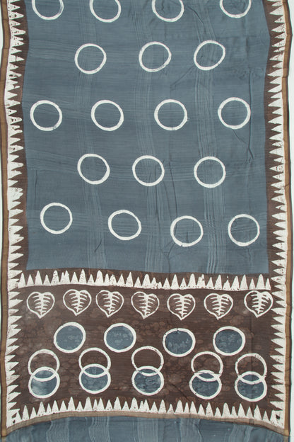 Chanderi Silk Batik Printed Elephant Grey Saree